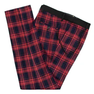 Red and Navy Plaid Designer Dress Pants