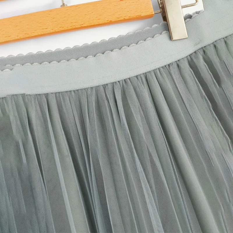 Scallop Edge Waist Mesh Overlay Skirt