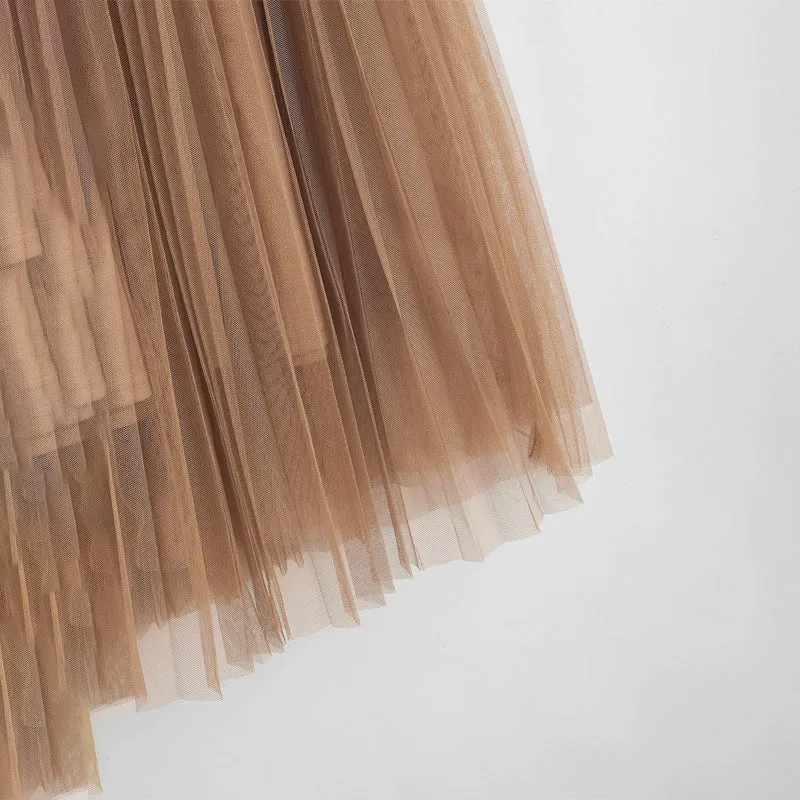Scallop Edge Waist Mesh Overlay Skirt