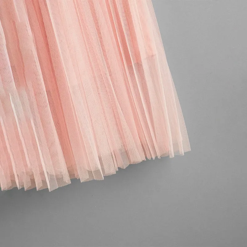 Scallop Edge Waist Mesh Overlay Skirt