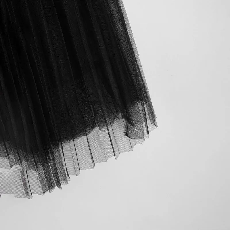 Scallop Edge Waist Mesh Overlay Skirt