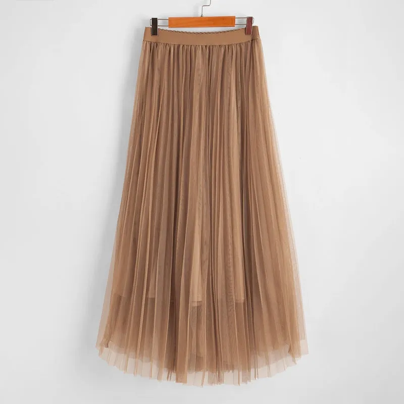 Scallop Edge Waist Mesh Overlay Skirt