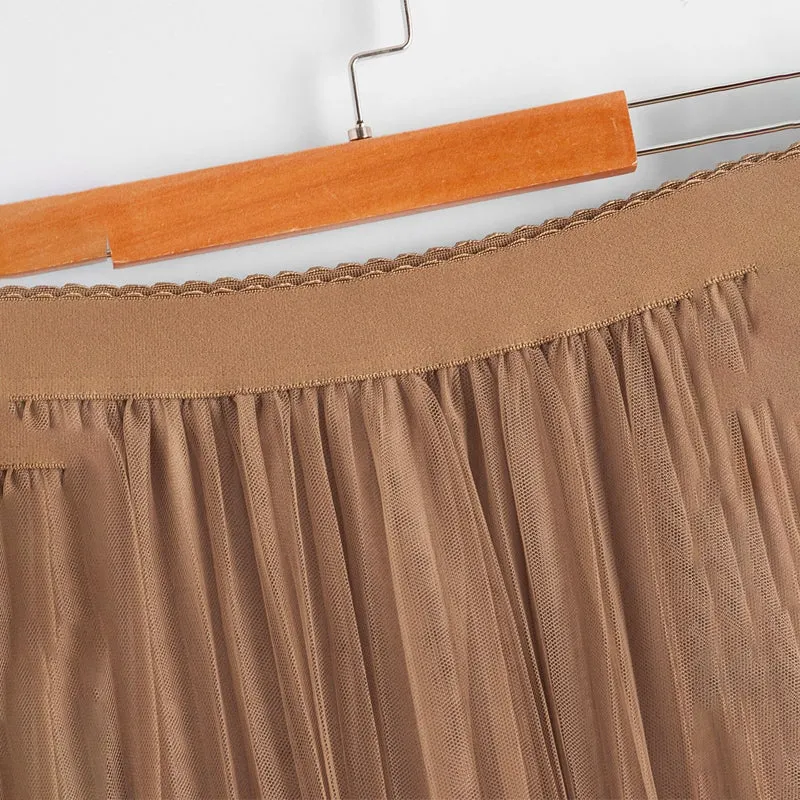 Scallop Edge Waist Mesh Overlay Skirt