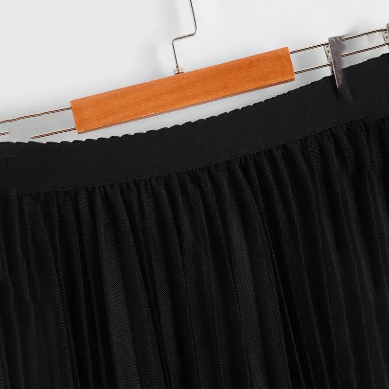 Scallop Edge Waist Mesh Overlay Skirt