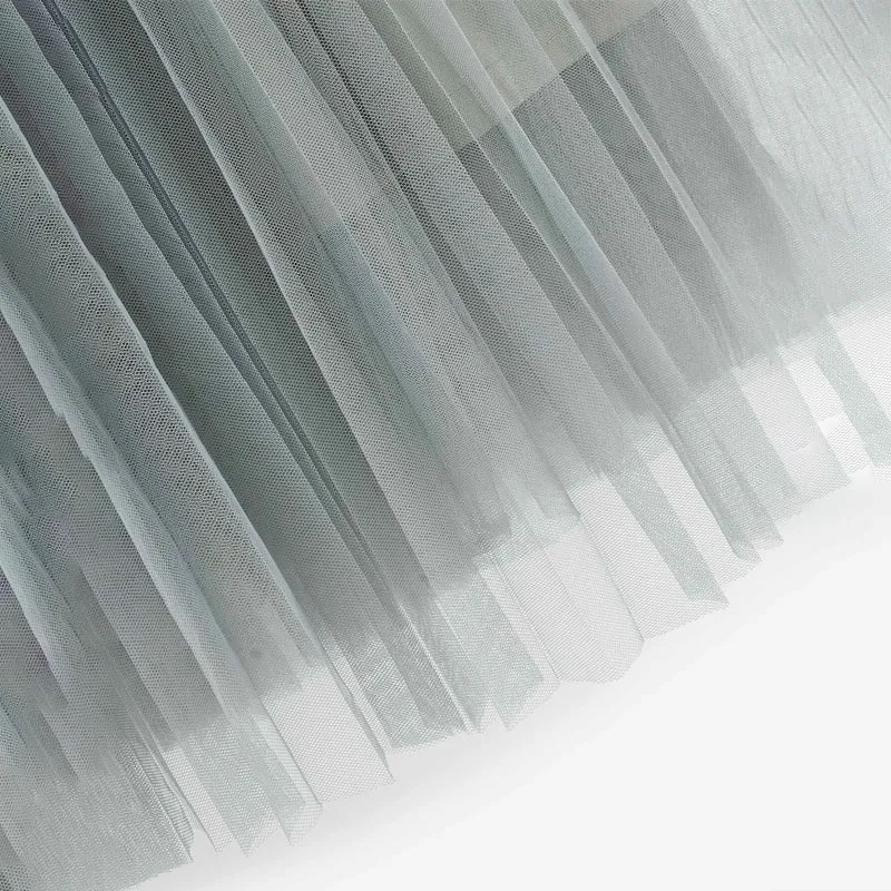 Scallop Edge Waist Mesh Overlay Skirt