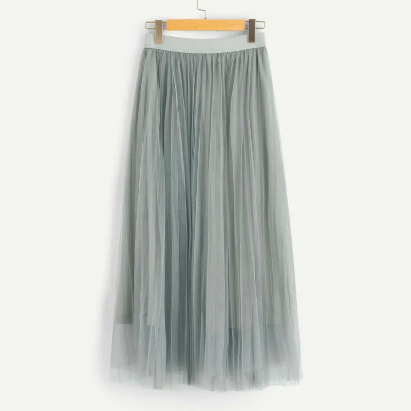 Scallop Edge Waist Mesh Overlay Skirt
