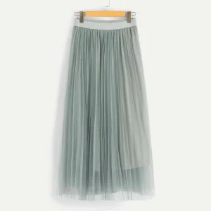 Scallop Edge Waist Mesh Overlay Skirt
