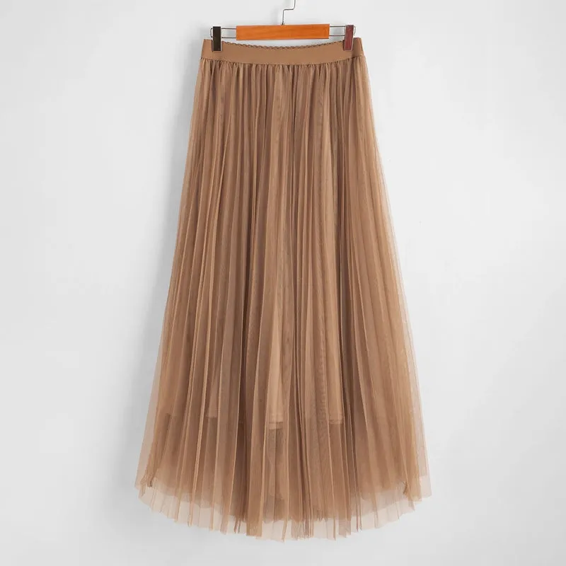 Scallop Edge Waist Mesh Overlay Skirt