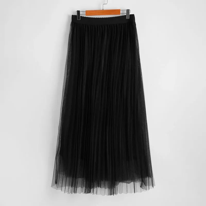 Scallop Edge Waist Mesh Overlay Skirt