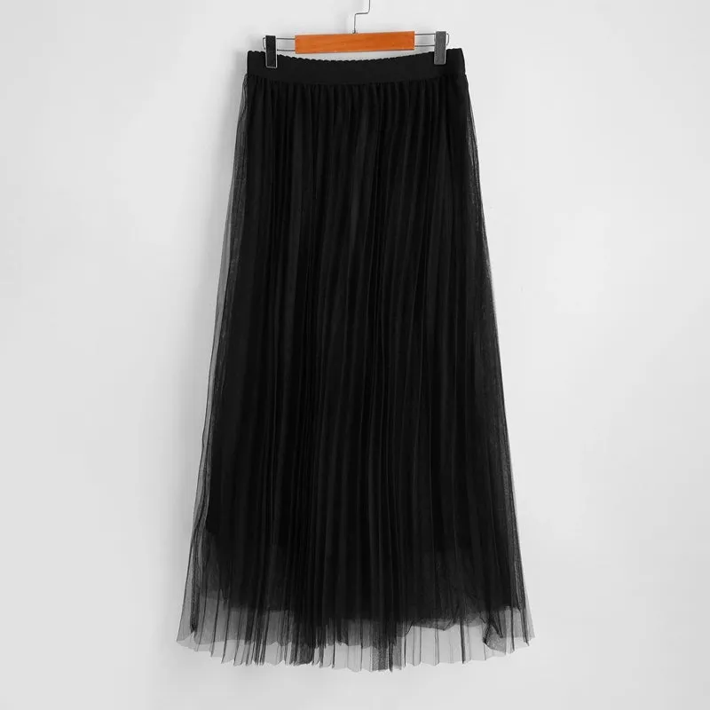 Scallop Edge Waist Mesh Overlay Skirt