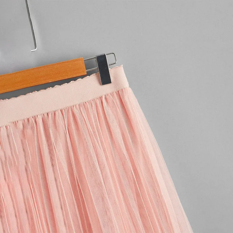 Scallop Edge Waist Mesh Overlay Skirt