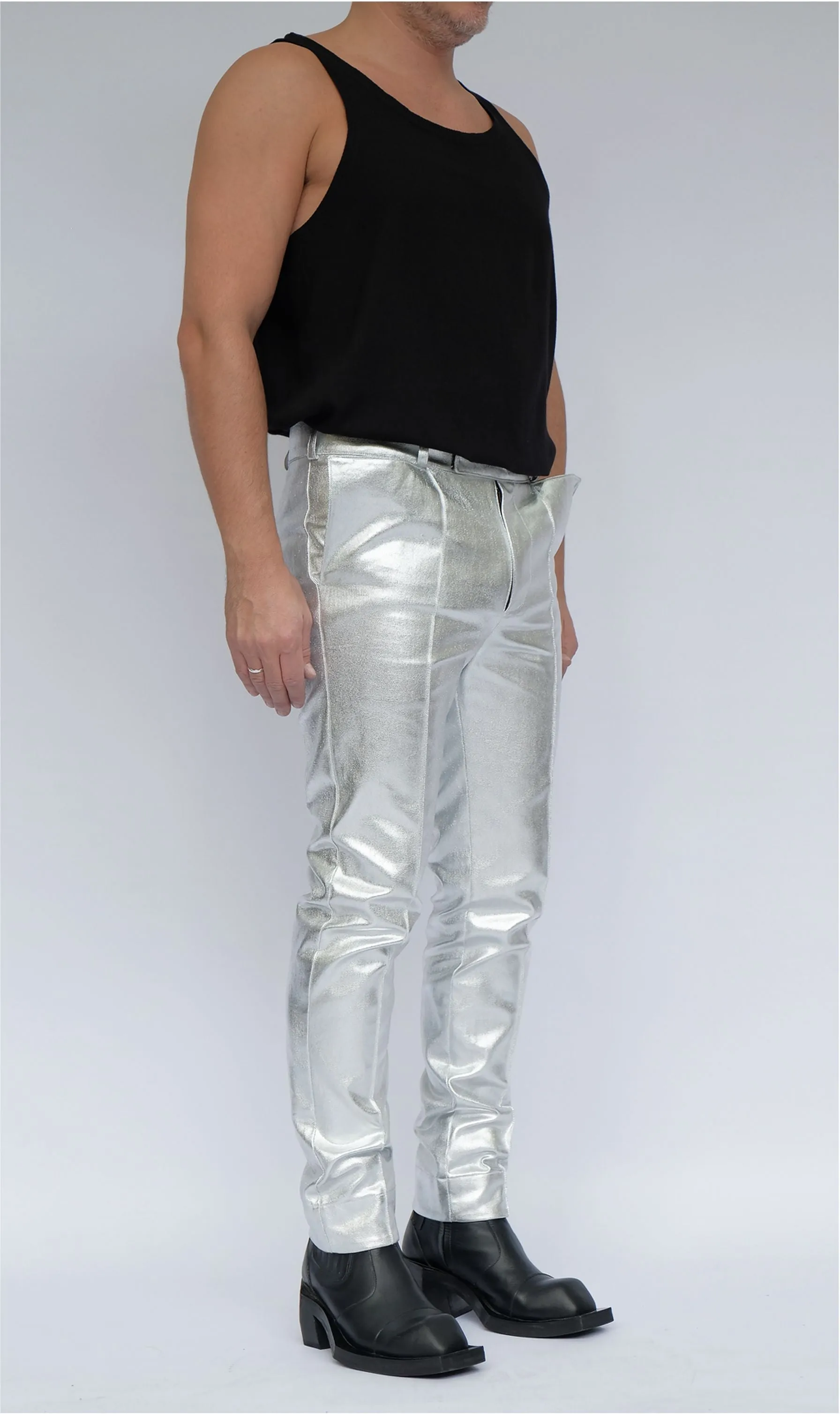 Silver Canvas Slim Trousers