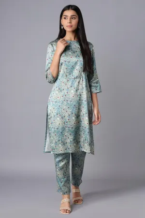 Smoke Blue kurta-Slim Pant Set