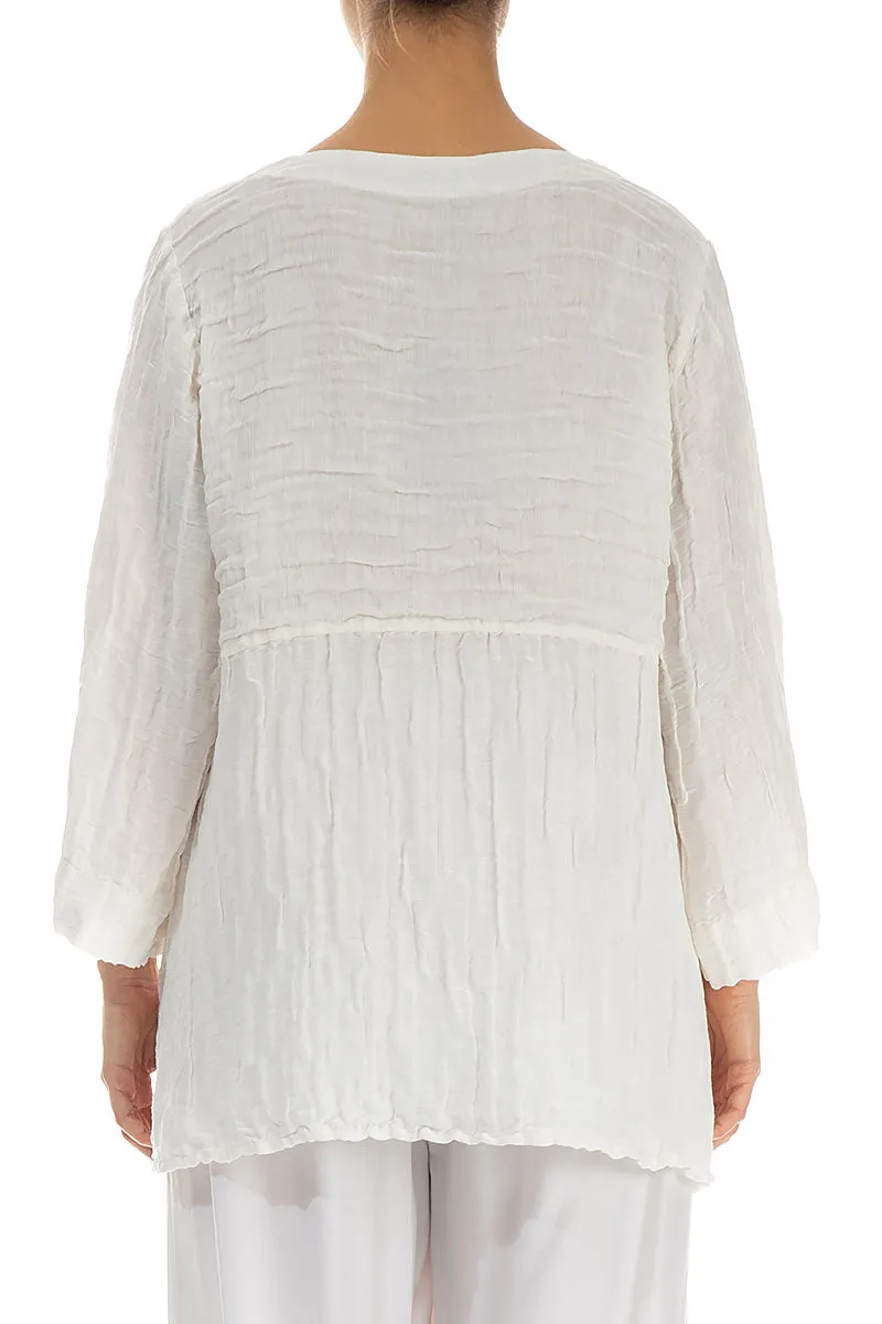Soft-Shaped Off White Crinkled Silk Linen Blouse