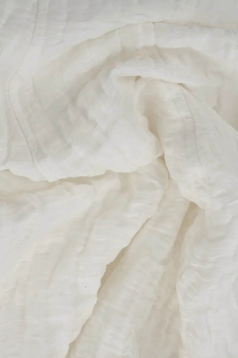Soft-Shaped Off White Crinkled Silk Linen Blouse