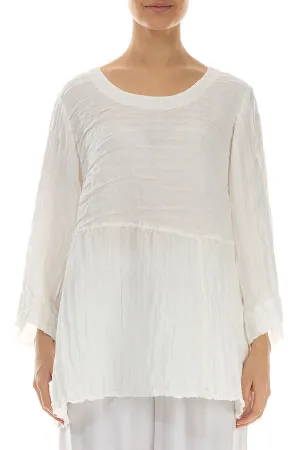 Soft-Shaped Off White Crinkled Silk Linen Blouse