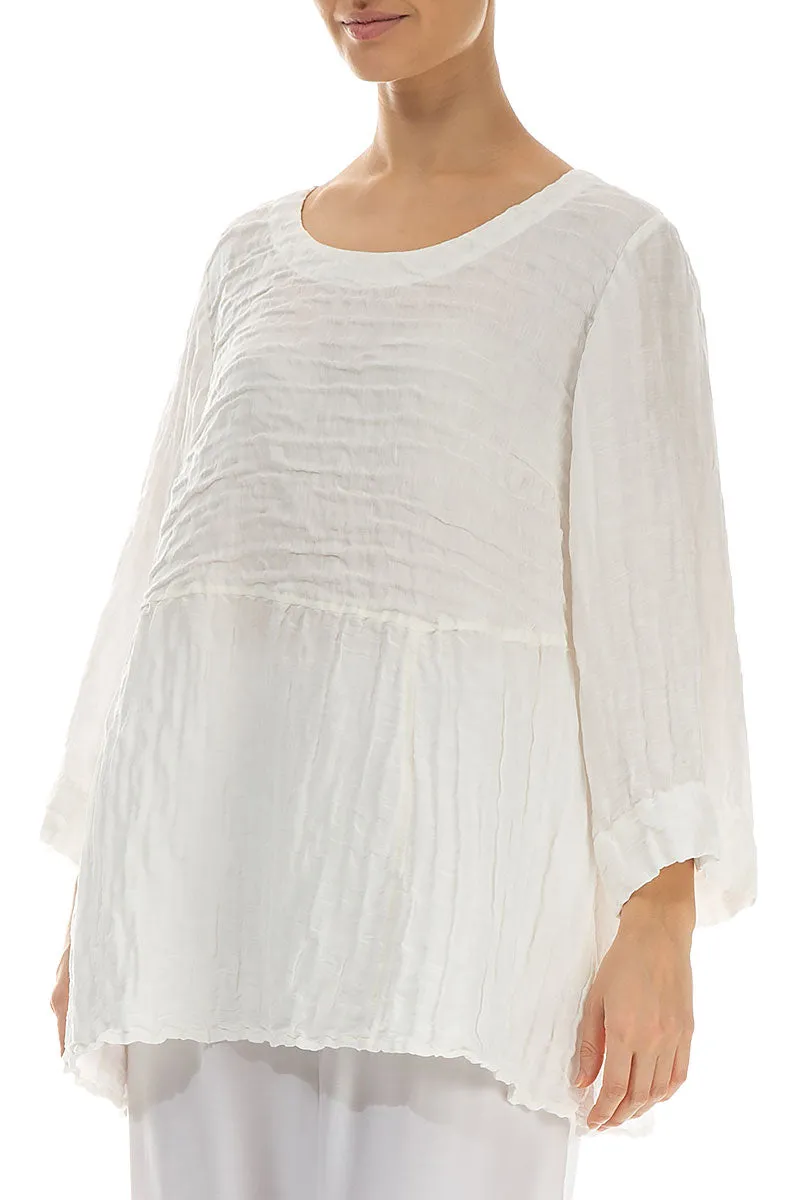 Soft-Shaped Off White Crinkled Silk Linen Blouse