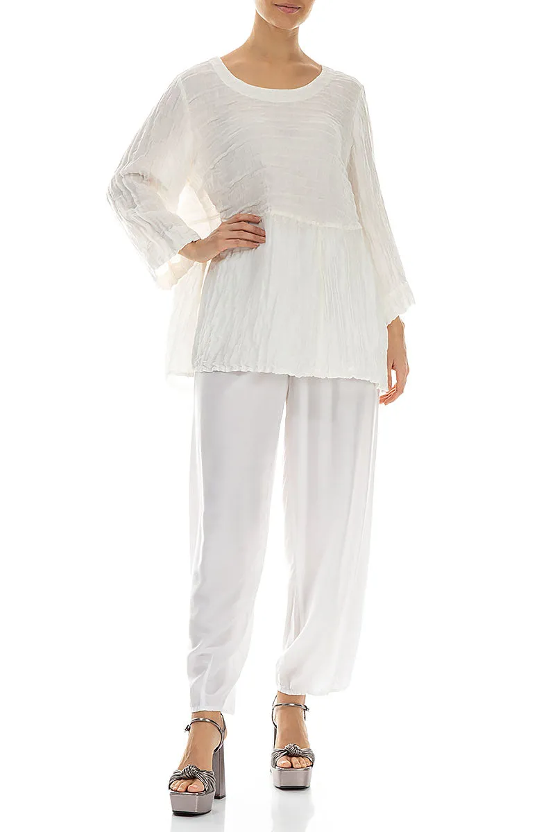 Soft-Shaped Off White Crinkled Silk Linen Blouse