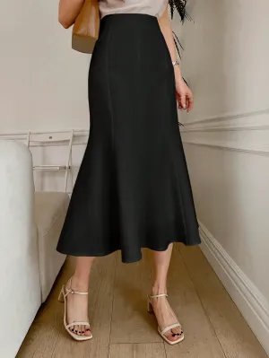 Solid High Waist Mermaid Hem Skirt