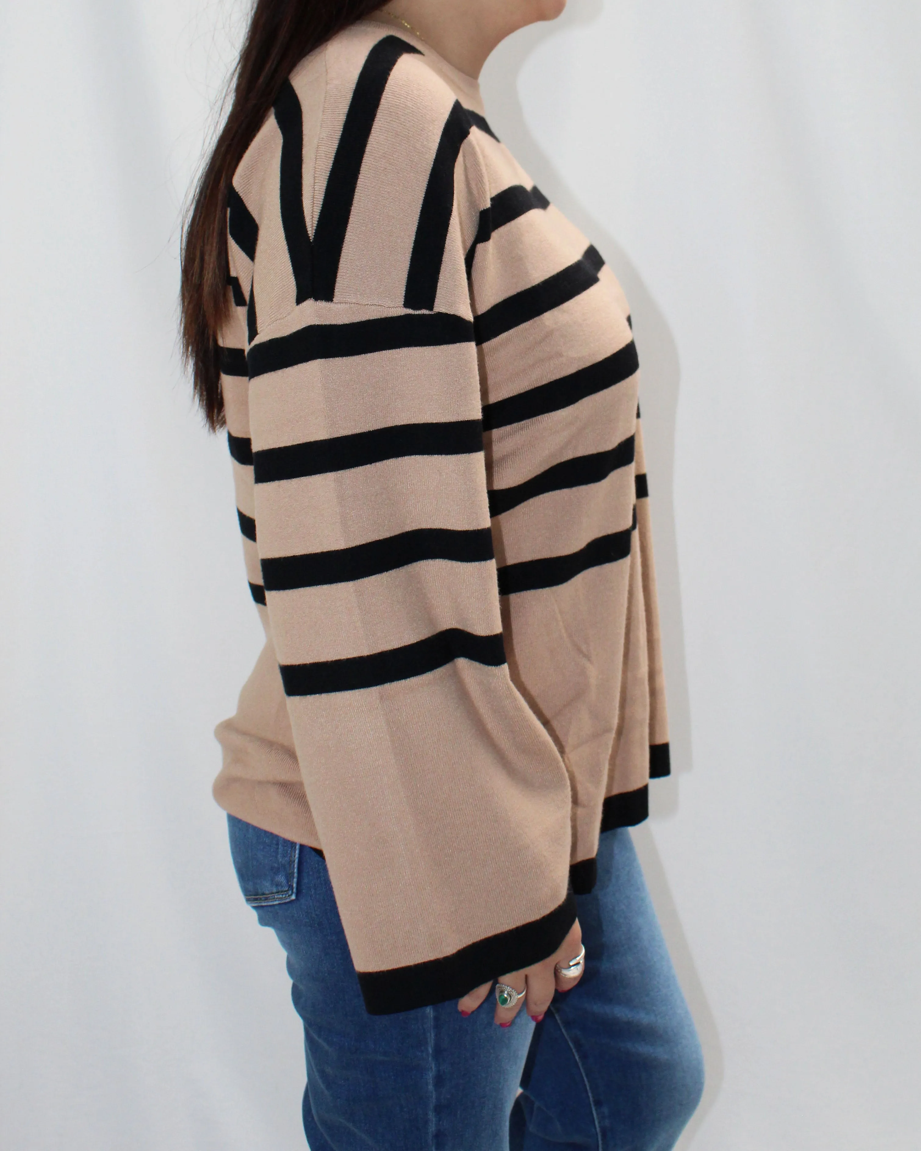Striped Sweater Top - Light Taupe - FINAL SALE