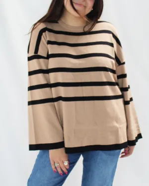 Striped Sweater Top - Light Taupe - FINAL SALE