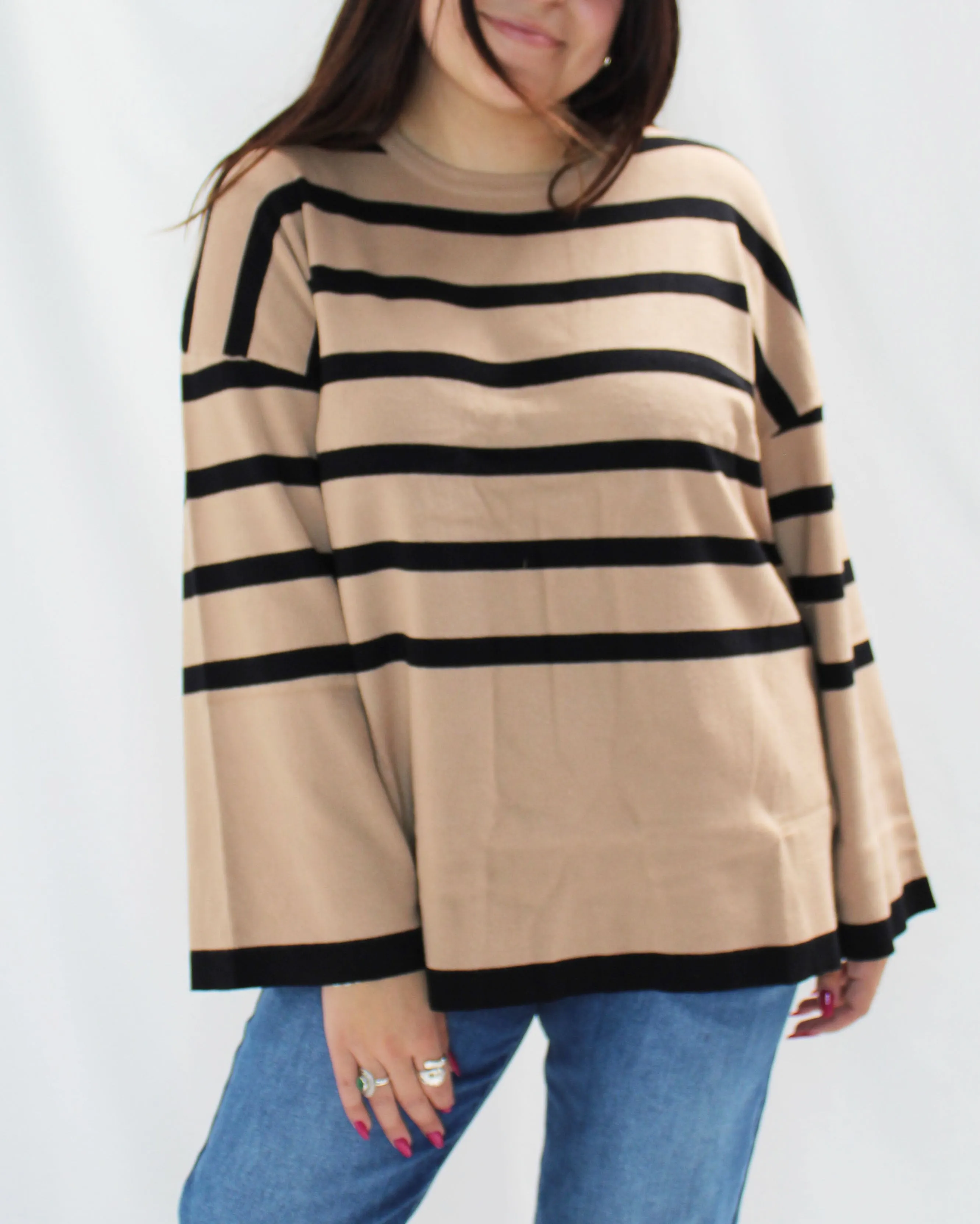 Striped Sweater Top - Light Taupe - FINAL SALE