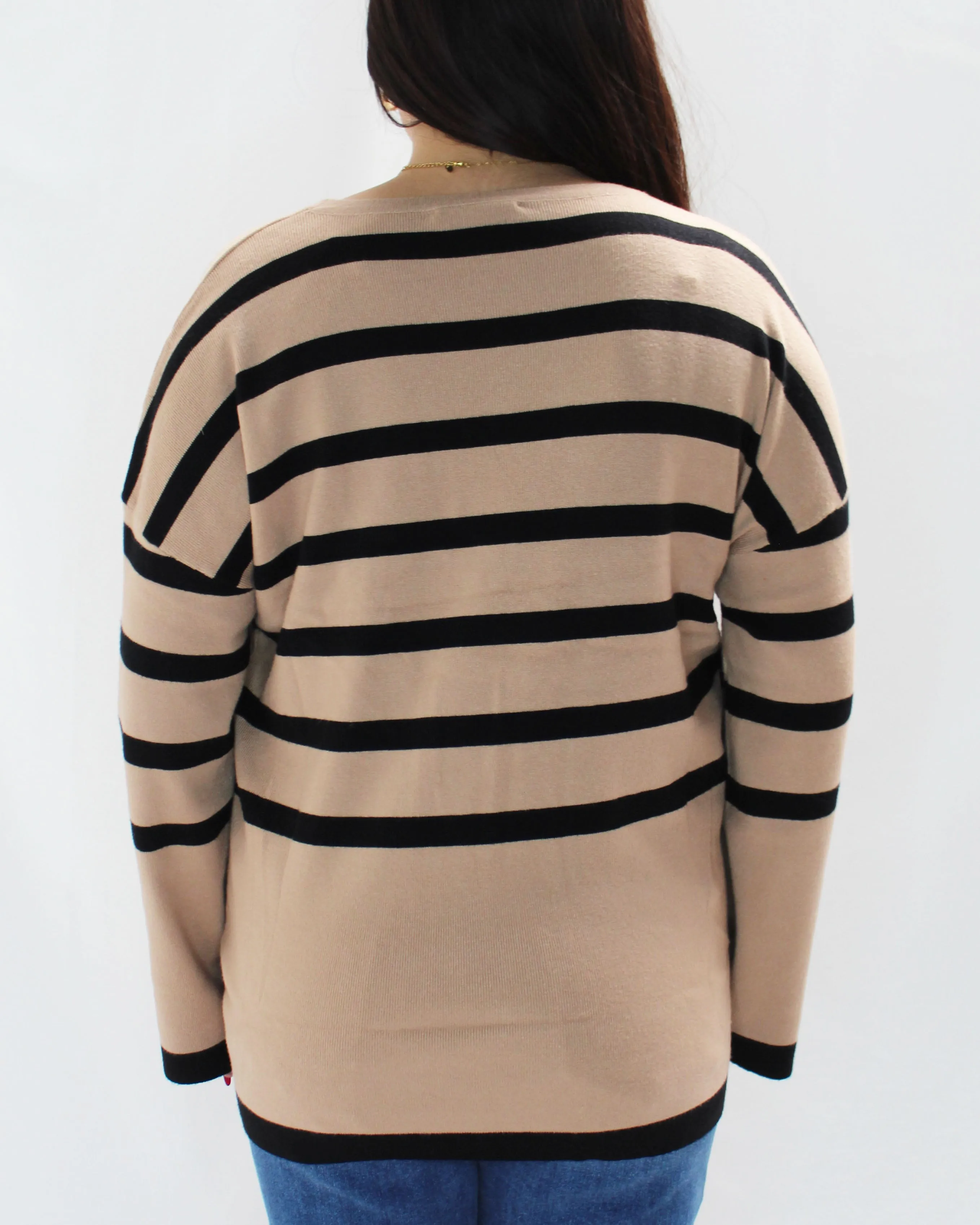 Striped Sweater Top - Light Taupe - FINAL SALE