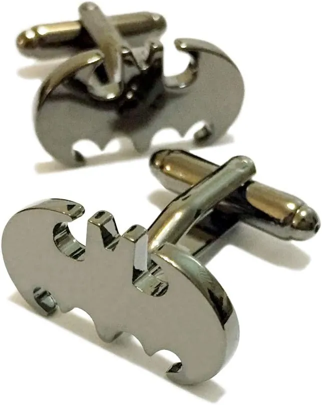 Super Hero Collection black Bat Mens Classic Formal Occasions Cufflinks and Tie Clip Bar Set