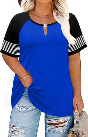 TCOT Womens Plus Size Tops Summer Raglan Short Sleeve Keyhole Tunic Tops Blouse T Shirts XL-5XL