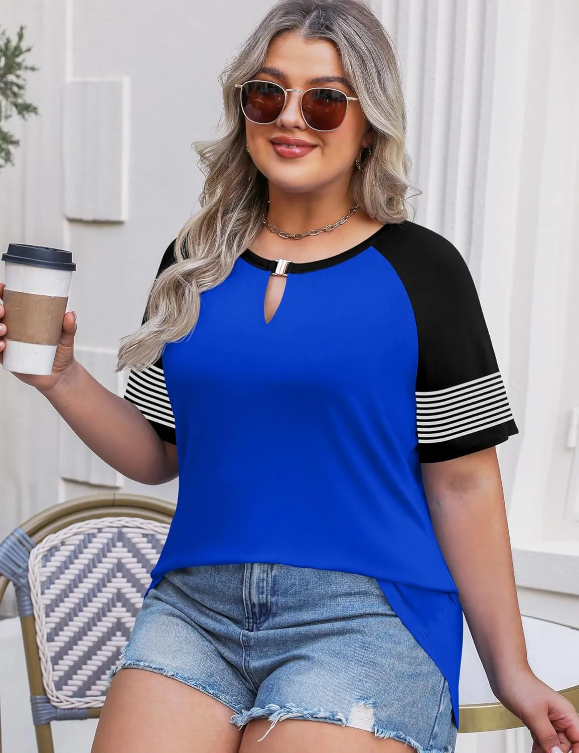 TCOT Womens Plus Size Tops Summer Raglan Short Sleeve Keyhole Tunic Tops Blouse T Shirts XL-5XL