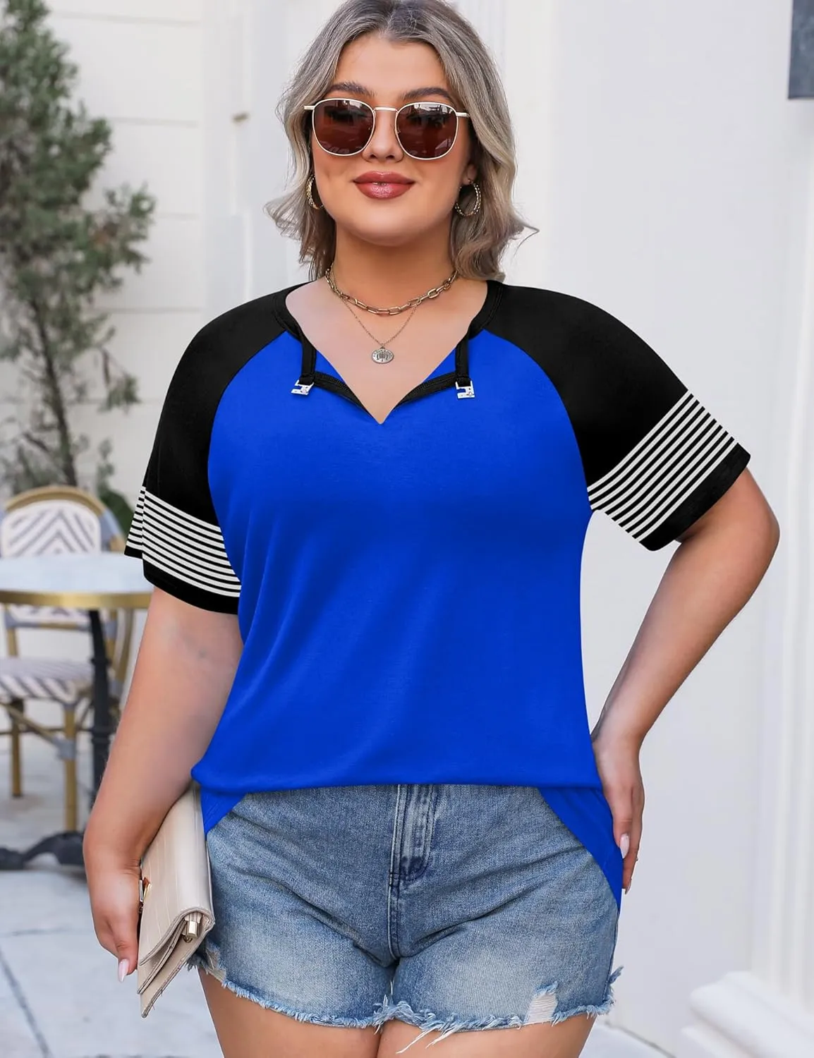 TCOT Womens Plus Size Tops Summer Raglan Short Sleeve Keyhole Tunic Tops Blouse T Shirts XL-5XL