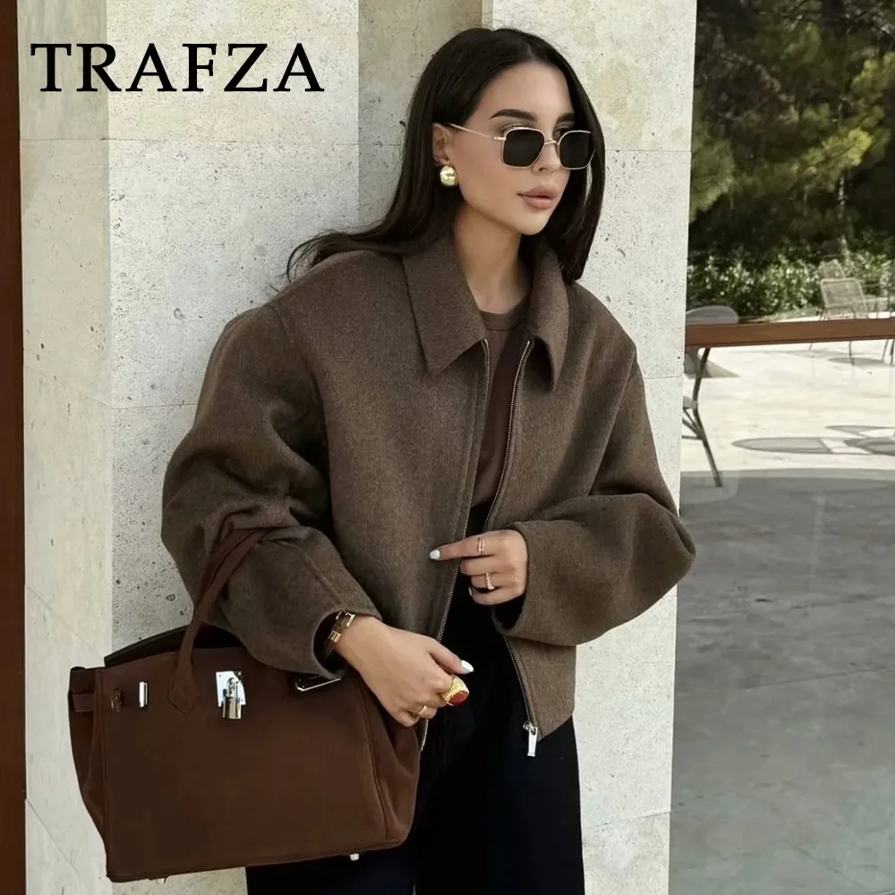thanksgiving outfit Joskaa 2024 Autumn Winter Women Casual Solid Jackets Fashion Streetwear Zipper Turn Down Collar Chic Ladies Jackets