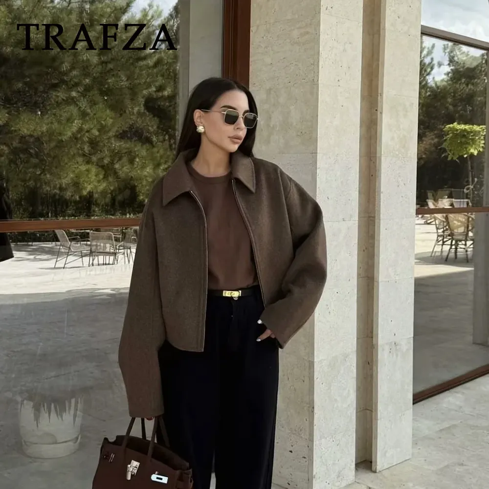 thanksgiving outfit Joskaa 2024 Autumn Winter Women Casual Solid Jackets Fashion Streetwear Zipper Turn Down Collar Chic Ladies Jackets