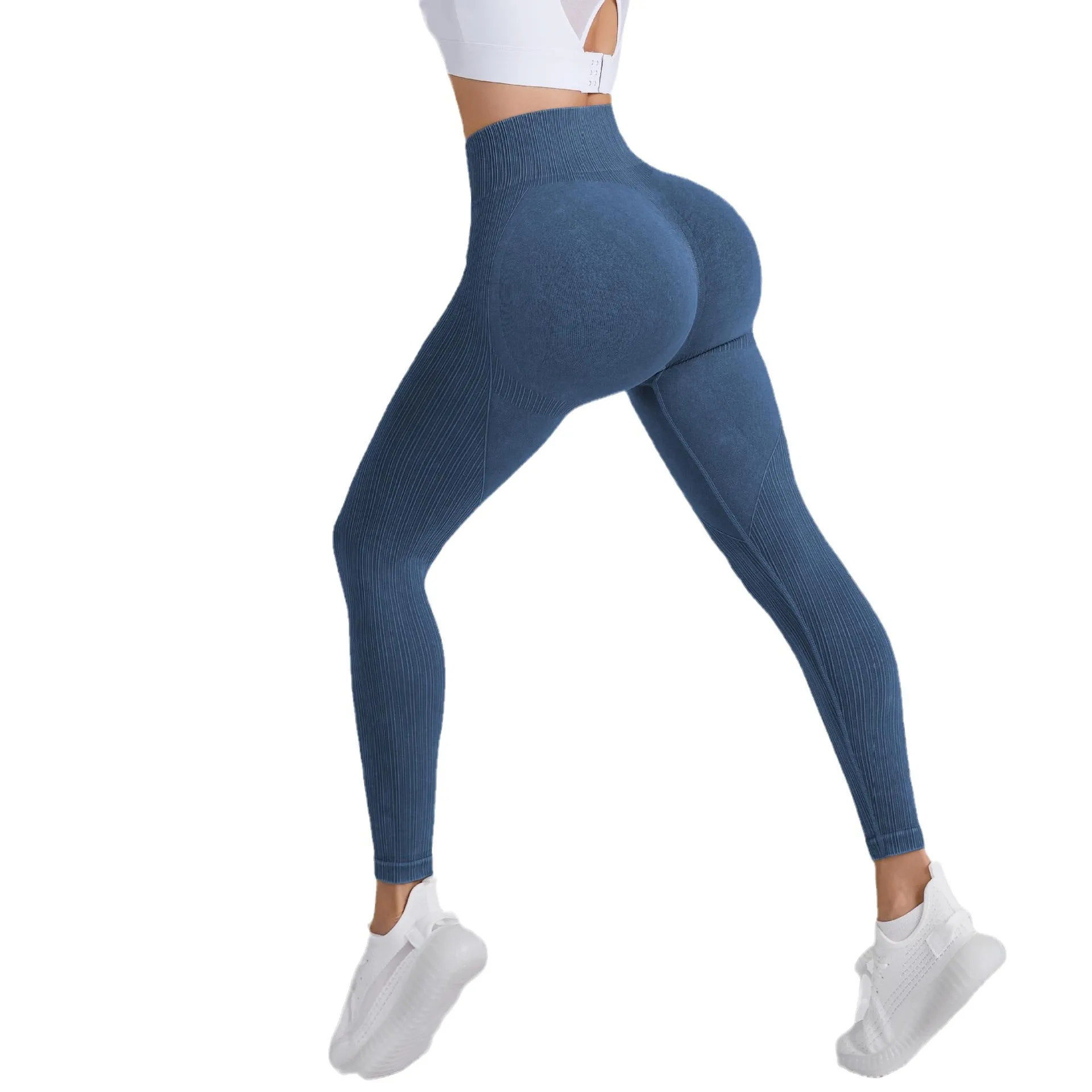 TikTok  Leggings Sand wash seamless yoga pants High waisted peach hip lift fitness pants Women's running wash scrub tight sweatpants