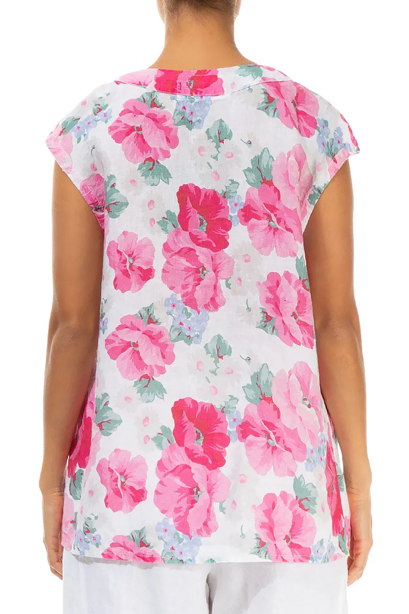 V-Neck Peony Blossom Linen Blouse