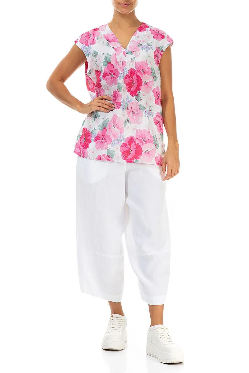 V-Neck Peony Blossom Linen Blouse