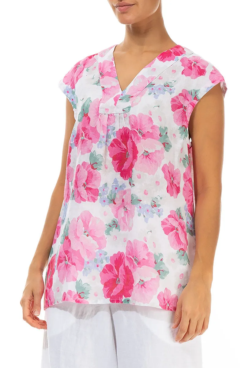 V-Neck Peony Blossom Linen Blouse