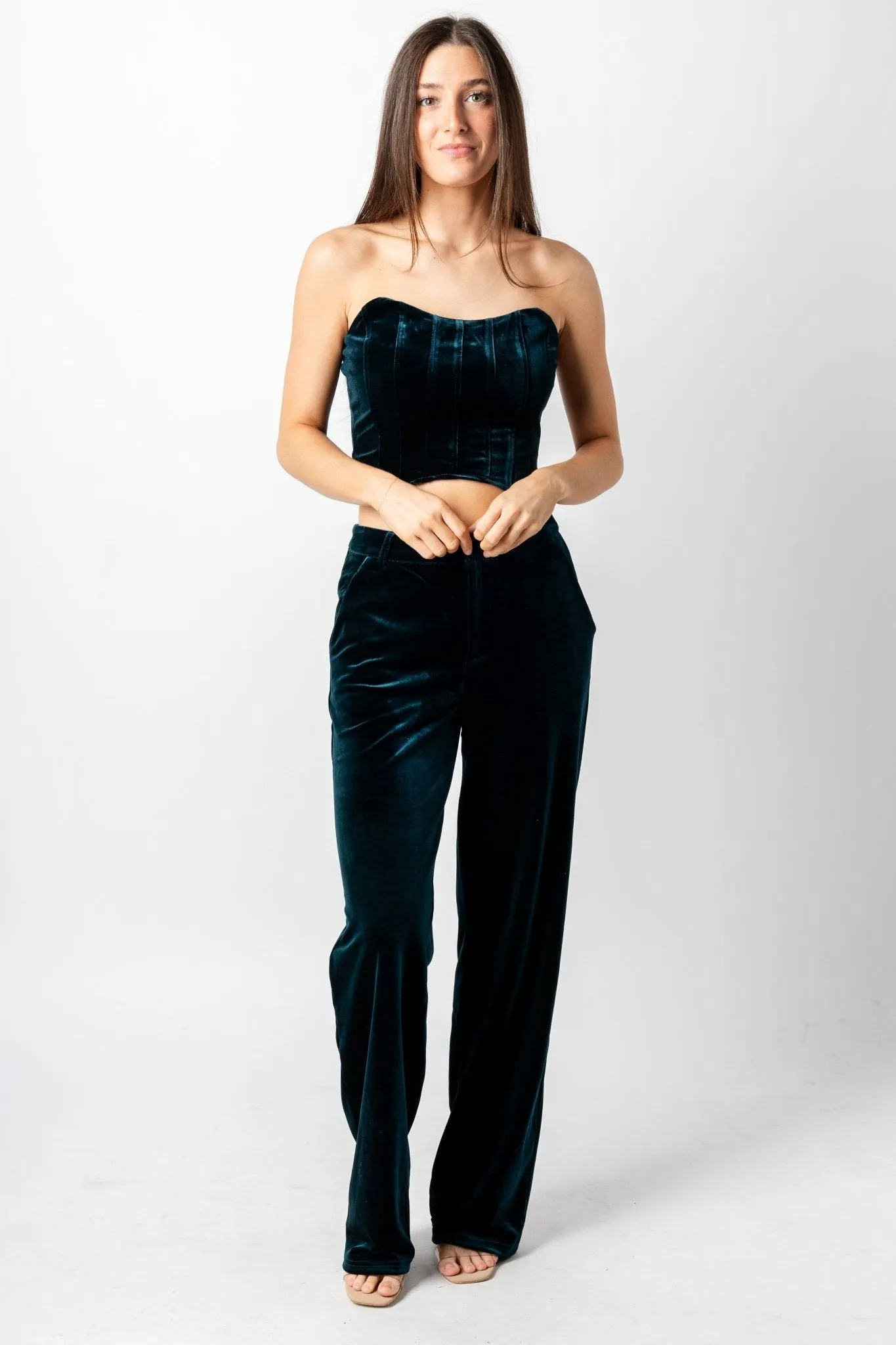 Velvet bustier top green