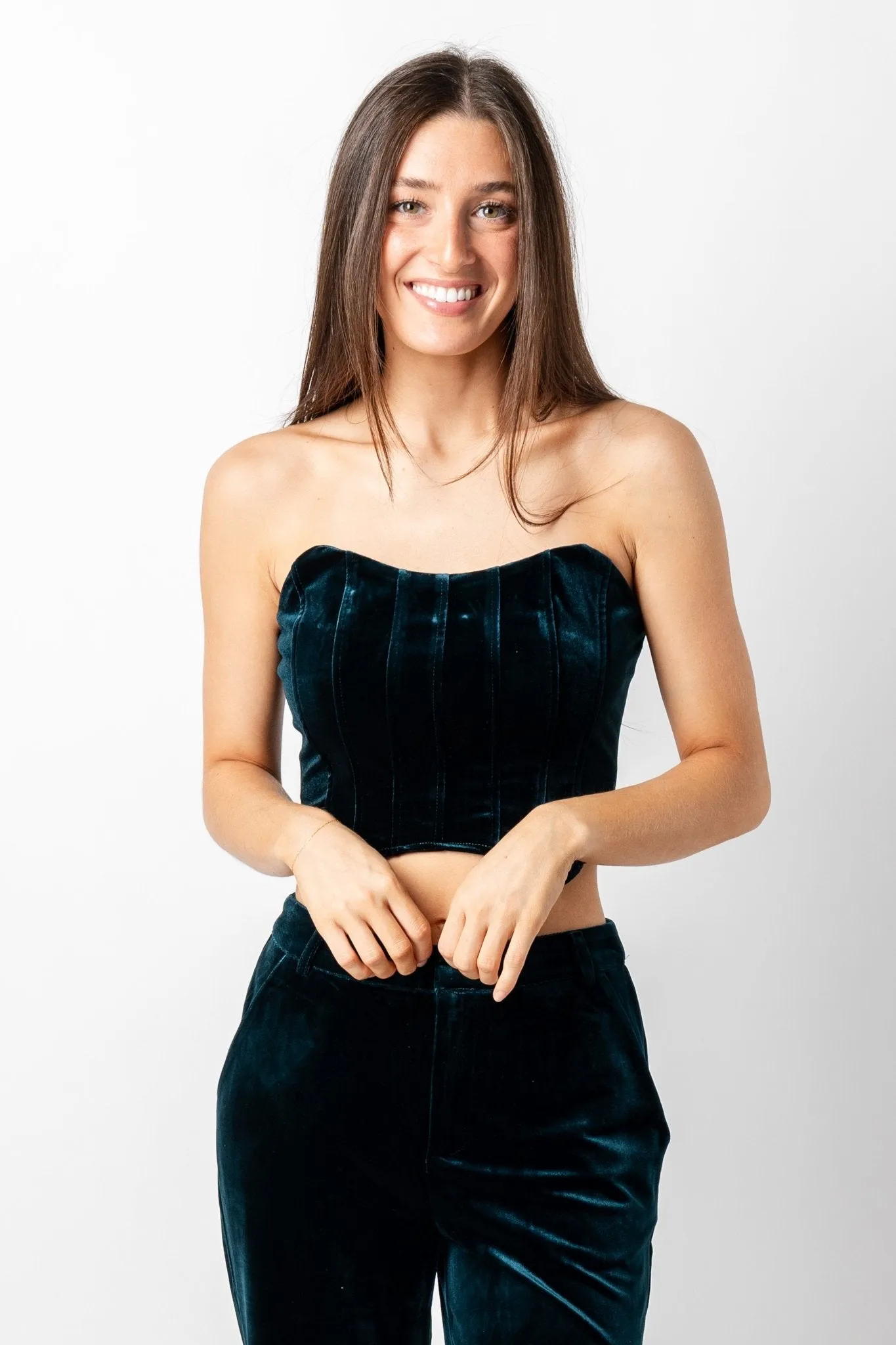 Velvet bustier top green