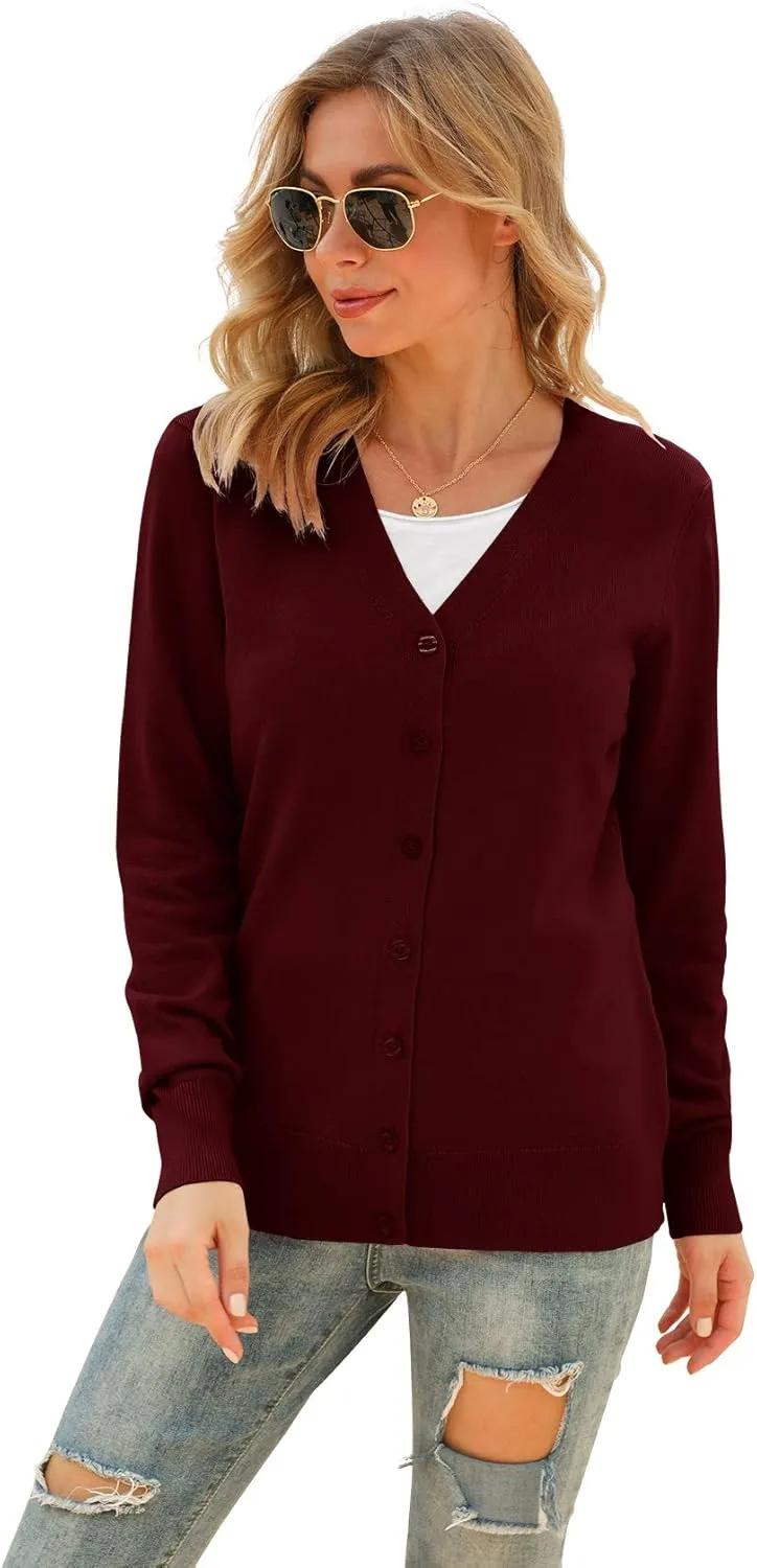 VIISHOW Women's V Neck Button Down Knitwear Long Sleeve Soft Basic Knit Cardigan Sweater