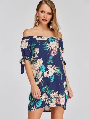 Wholesale Off The Shoulder Half Sleeve Floral Print Dress