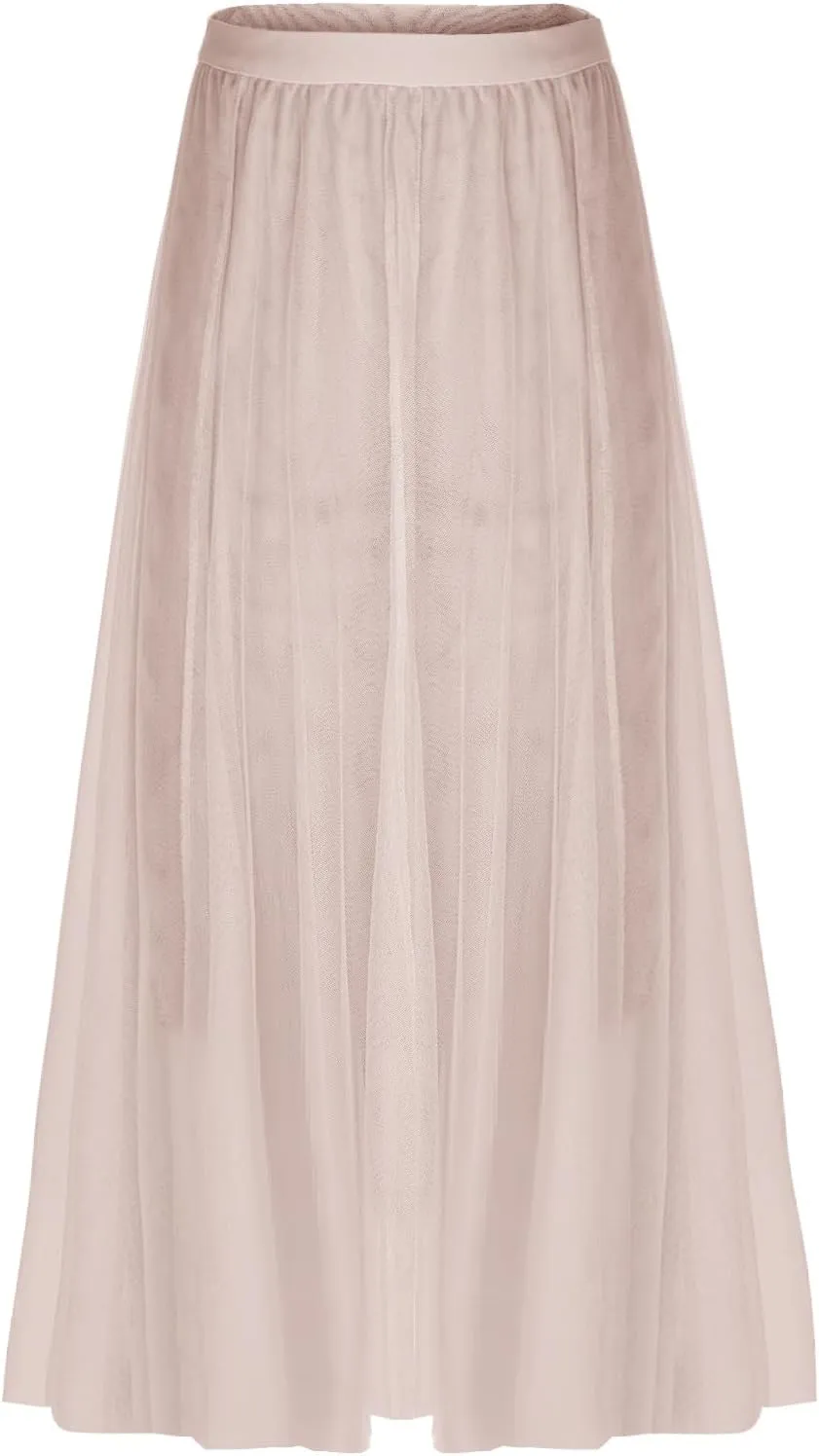 Women Flowy Tulle Swing Skirt, Elastic High Waist Tummy Control Casual A-Line Skirts Streetwear Trendy Midi Clothes
