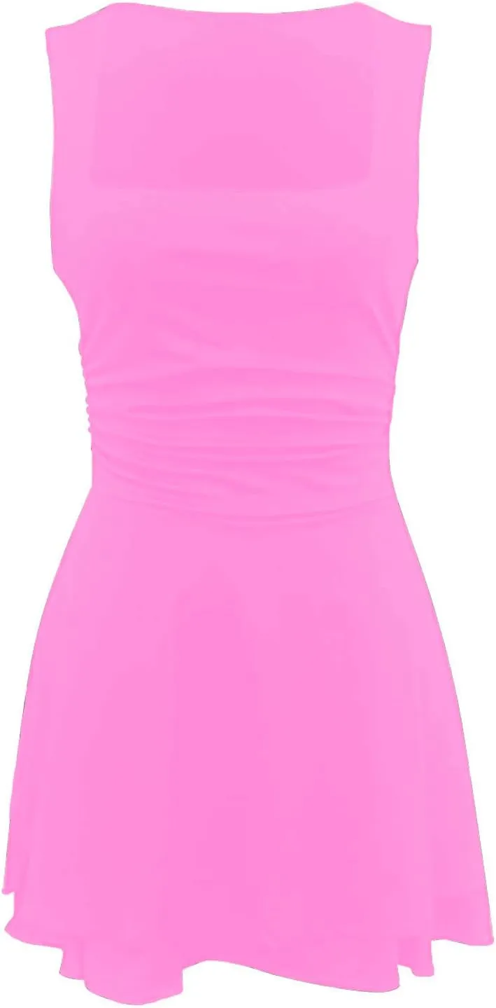 Women Summer Mini Dress 2025 Fashion Square Neck Pleated Mini Dresses Casual Fashion Elegant Sexy Ruffle Party Dress