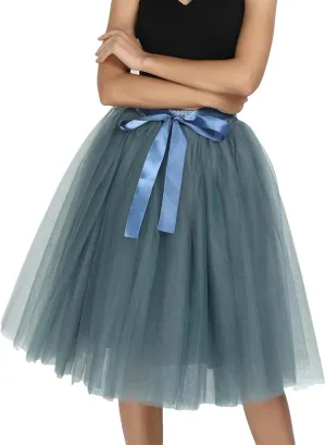 Women Tulle Skirts Knee Length Long Adult Layered Short Prom Party Midi Skirt