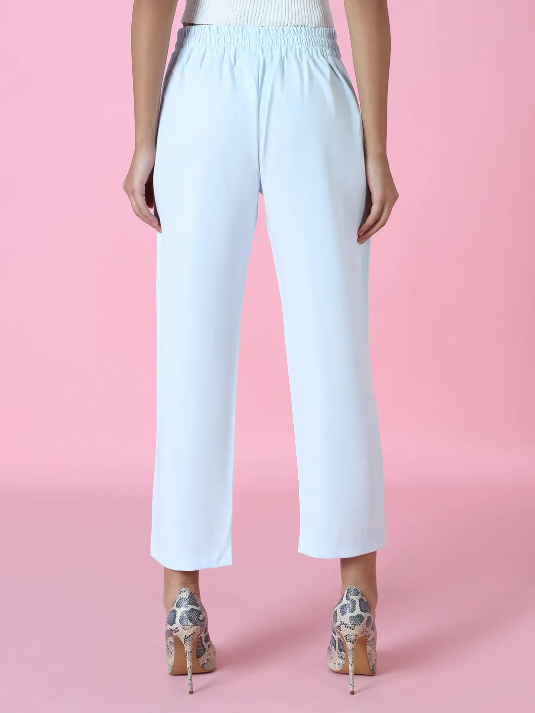 Women Turquoise Blue Regular Fit Cotton Comfort Casual Trousers