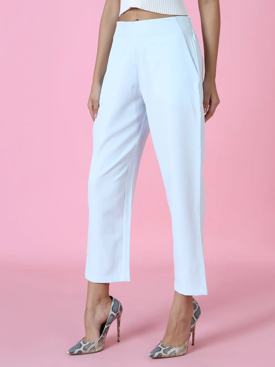 Women Turquoise Blue Regular Fit Cotton Comfort Casual Trousers