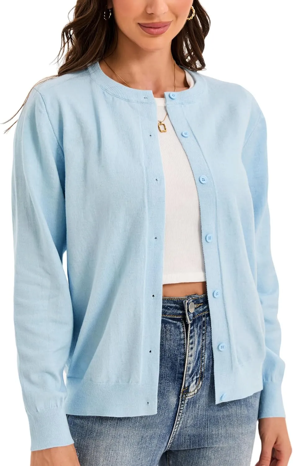 Womens Cardigan Sweaters Button Down Classic Long Sleeve Casual Crew Neck Soft Spring TopsS-2XL