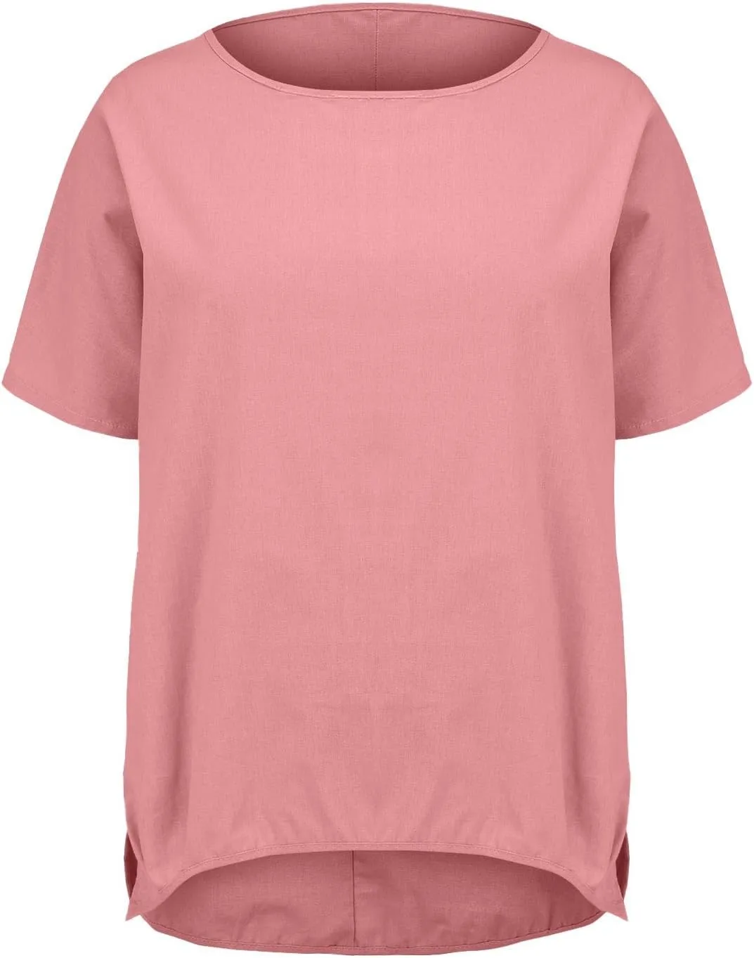 Womens Casual Cotton Linen Shirts Short Sleeve Beach Summer T-Shirts Loose Solid Crewneck Vacation Travel Blouse Tops