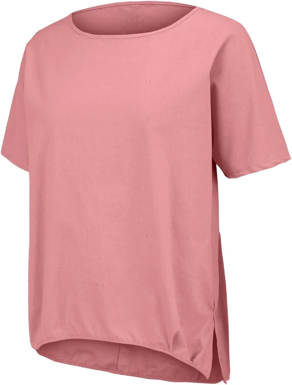 Womens Casual Cotton Linen Shirts Short Sleeve Beach Summer T-Shirts Loose Solid Crewneck Vacation Travel Blouse Tops