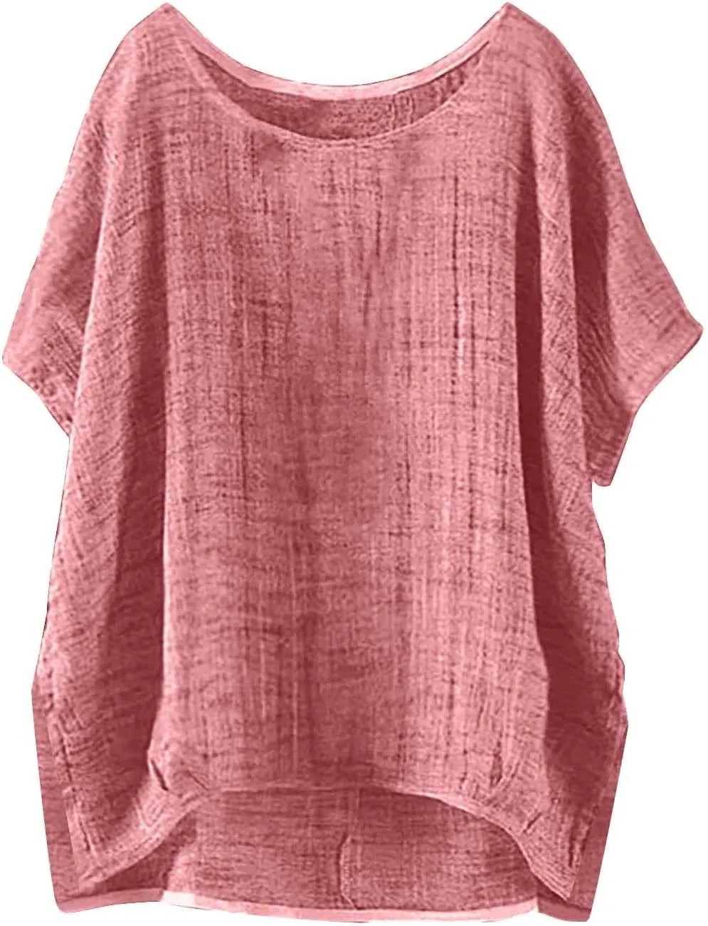 Womens Casual Cotton Linen Shirts Short Sleeve Beach Summer T-Shirts Loose Solid Crewneck Vacation Travel Blouse Tops